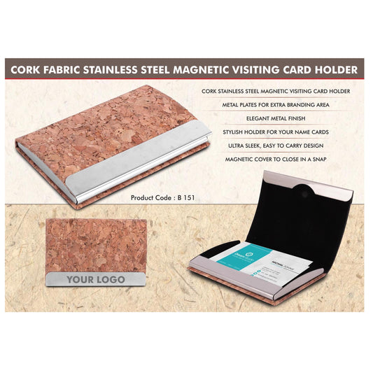Stainless Steel Magnetic Visiting Card holder in Cork Material  - B 151 MARSH Corporate gifts