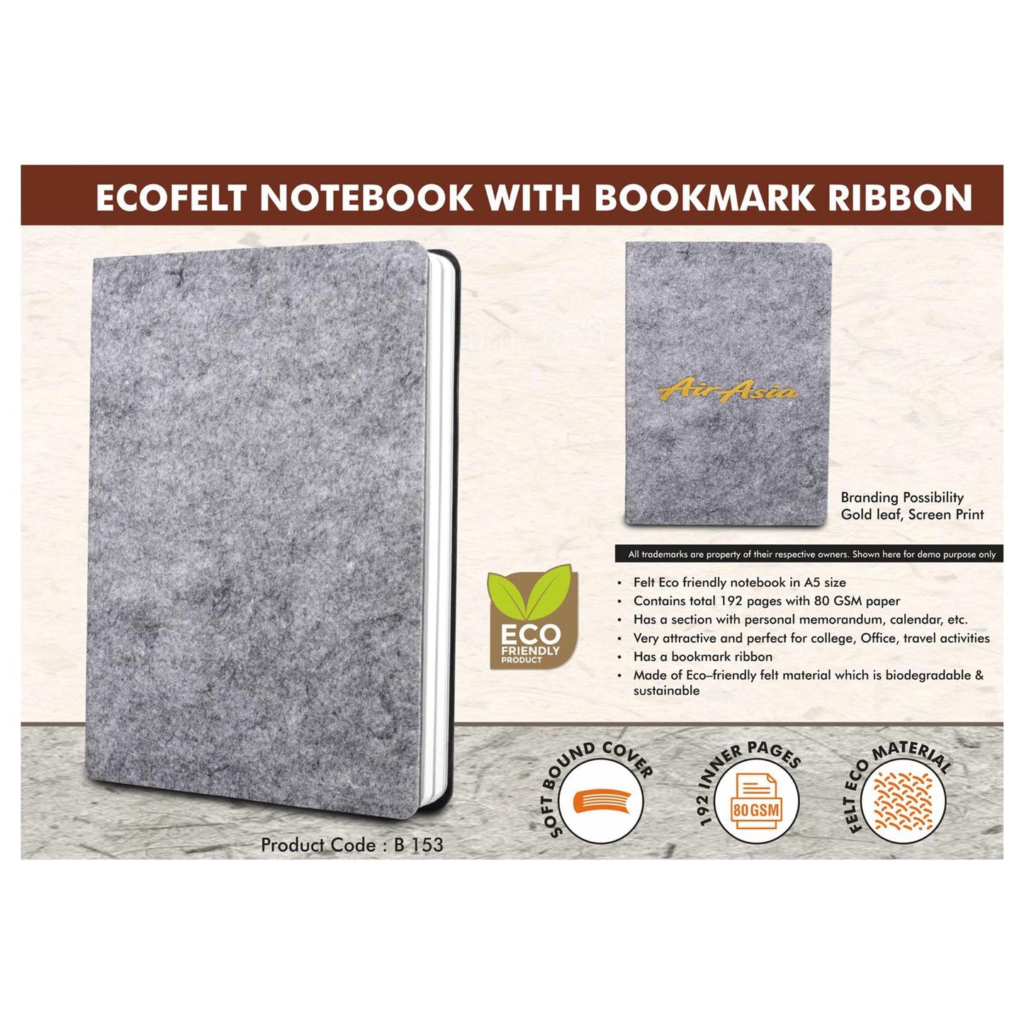 EcoFelt Notebook with bookmark ribbon - B 153 MARSH Corporate gifts