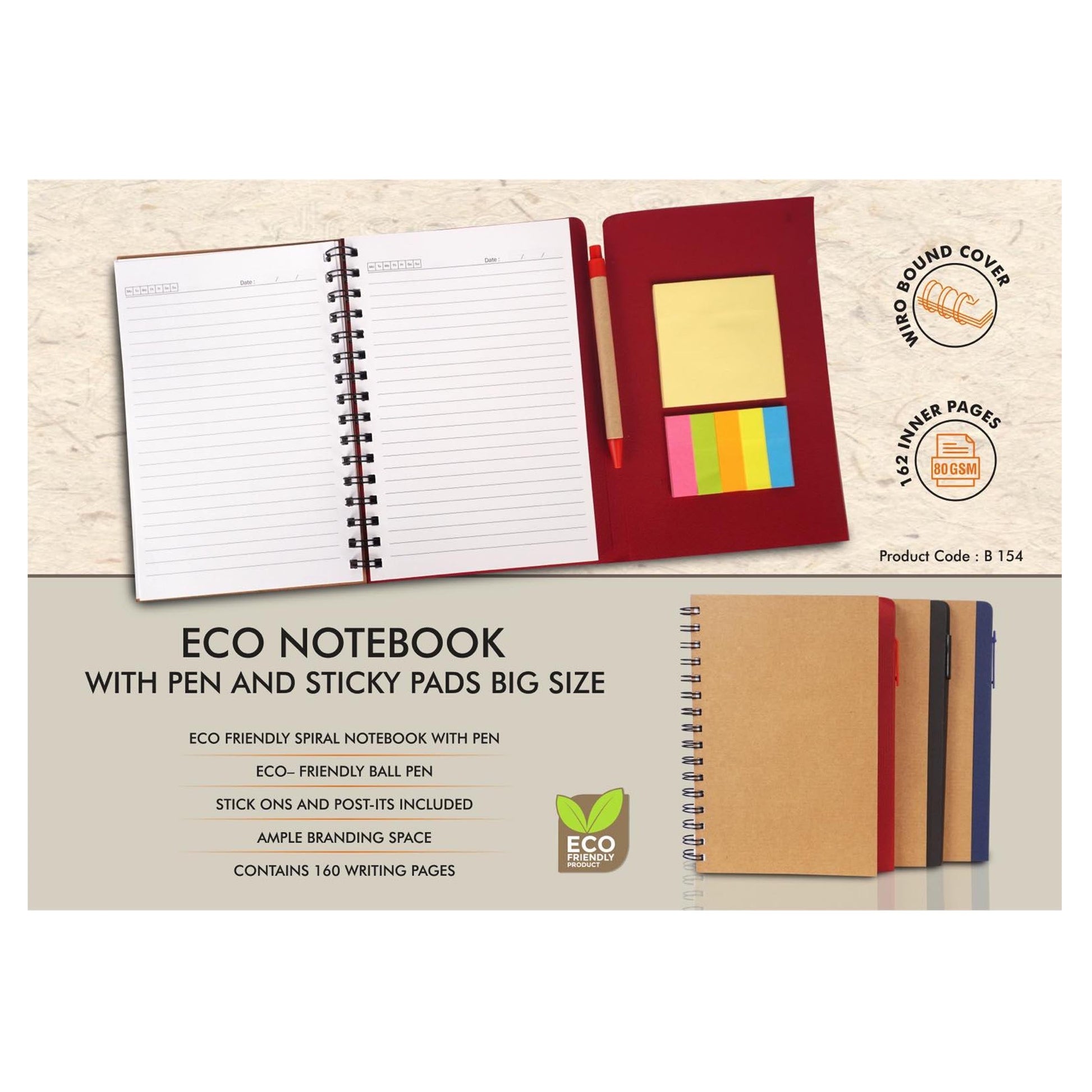 A5 Size notebook with Sticky notes and Eco pen - B 154 MARSH Corporate gifts