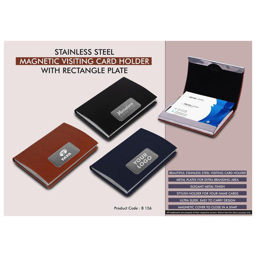 Stainless Steel Magnetic Visiting Card holder with Rectangle  Plate - B 156 MARSH Corporate gifts