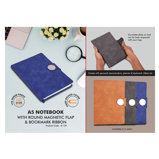 A5 notebook with round magnetic flap & bookmark ribbon  -  B 159 MARSH Corporate gifts