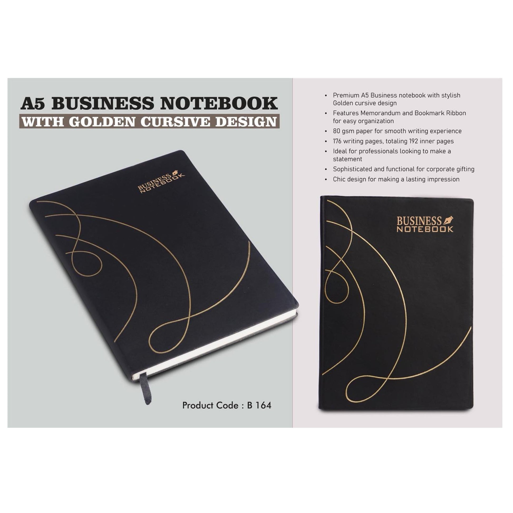 A5 Business notebook with Golden cursive design - B 164 MARSH Corporate gifts