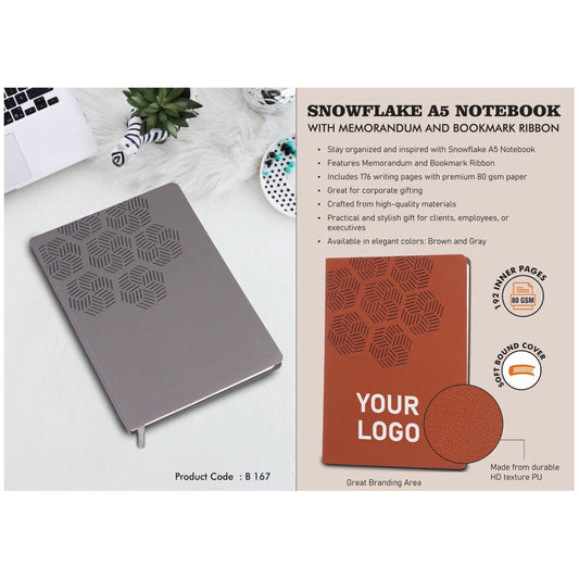 Snowflake A5 Notebook with Memorandum and Bookmark  Ribbon | HD texture PU - B 167 MARSH Corporate gifts