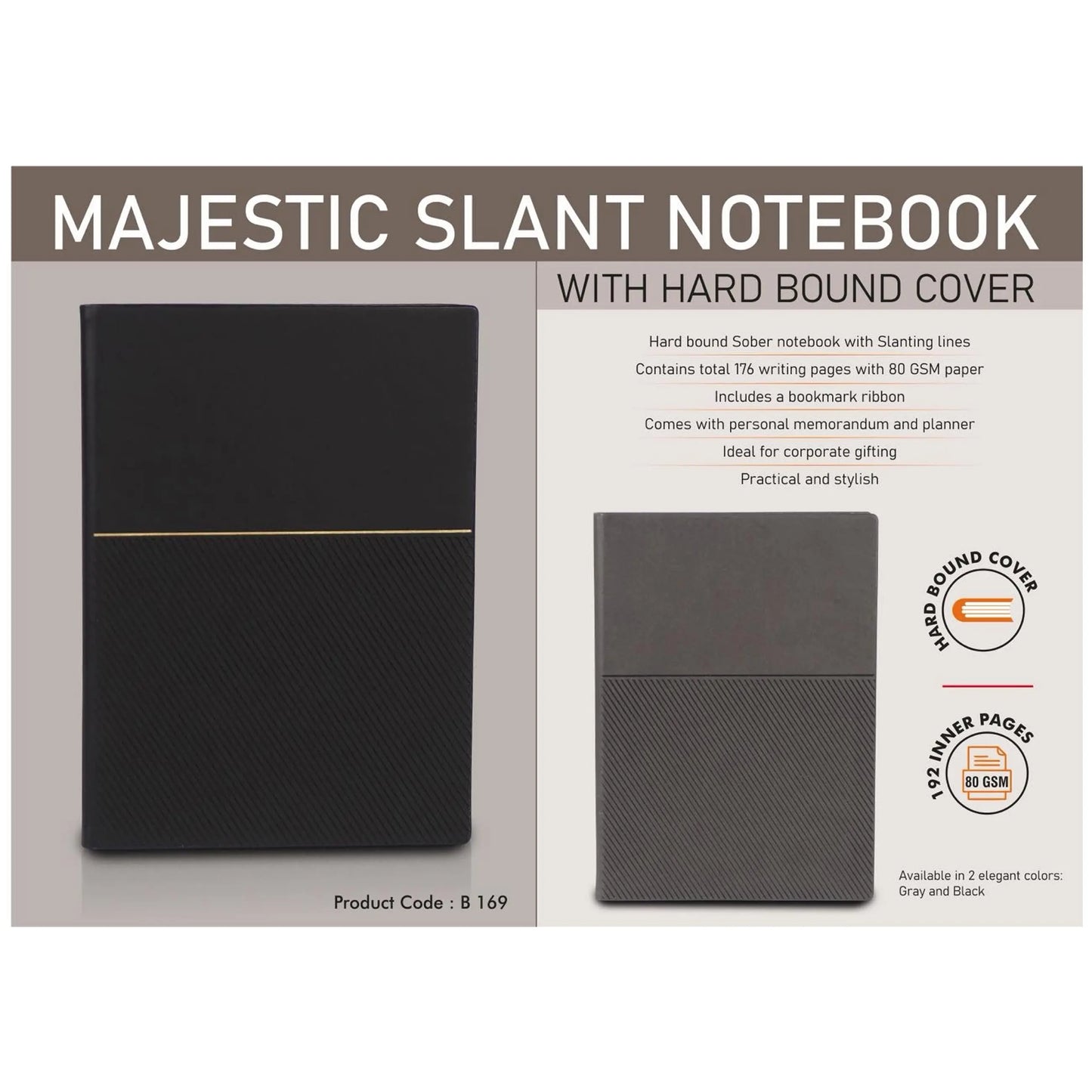 Majestic Slant Notebook with Hard bound cover | Includes  Memorandum and Bookmark Ribbon - B 169 MARSH Corporate gifts