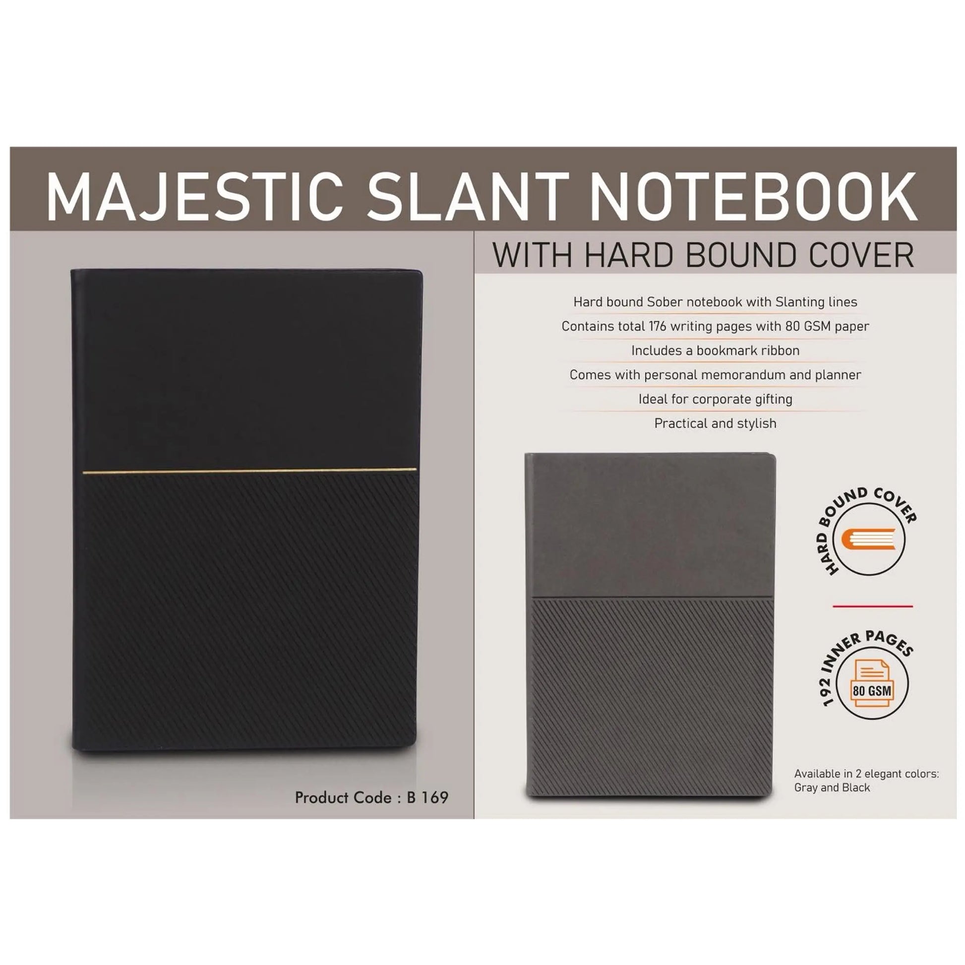 Majestic Slant Notebook with Hard bound cover | Includes  Memorandum and Bookmark Ribbon - B 169 MARSH Corporate gifts