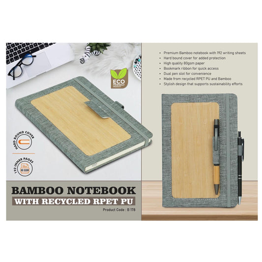 Bamboo notebook with recycled RPET PU | 192 writing sheets - B 178 MARSH Corporate gifts