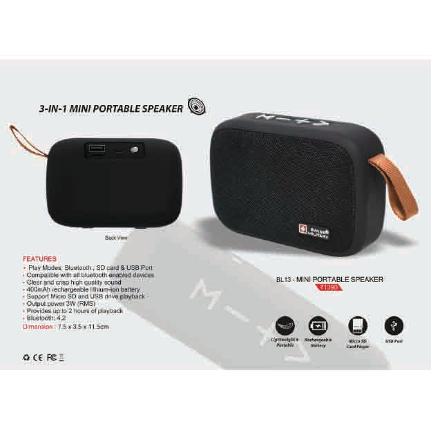 SWISS MILITARY - PORTABLE SPEAKER  - BL13 MARSH Corporate gifts