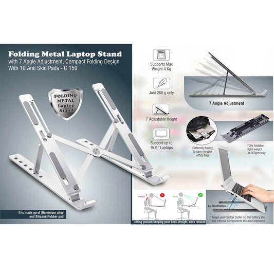 Folding Metal Laptop stand with 7 angle adjustment | Compact Folding design | With 10 anti skid pads -  C 159 MARSH Corporate gifts