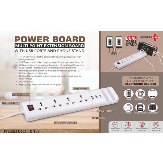 Power Board: Multi point extension board with USB ports and phone stand -  C 167 MARSH Corporate gifts