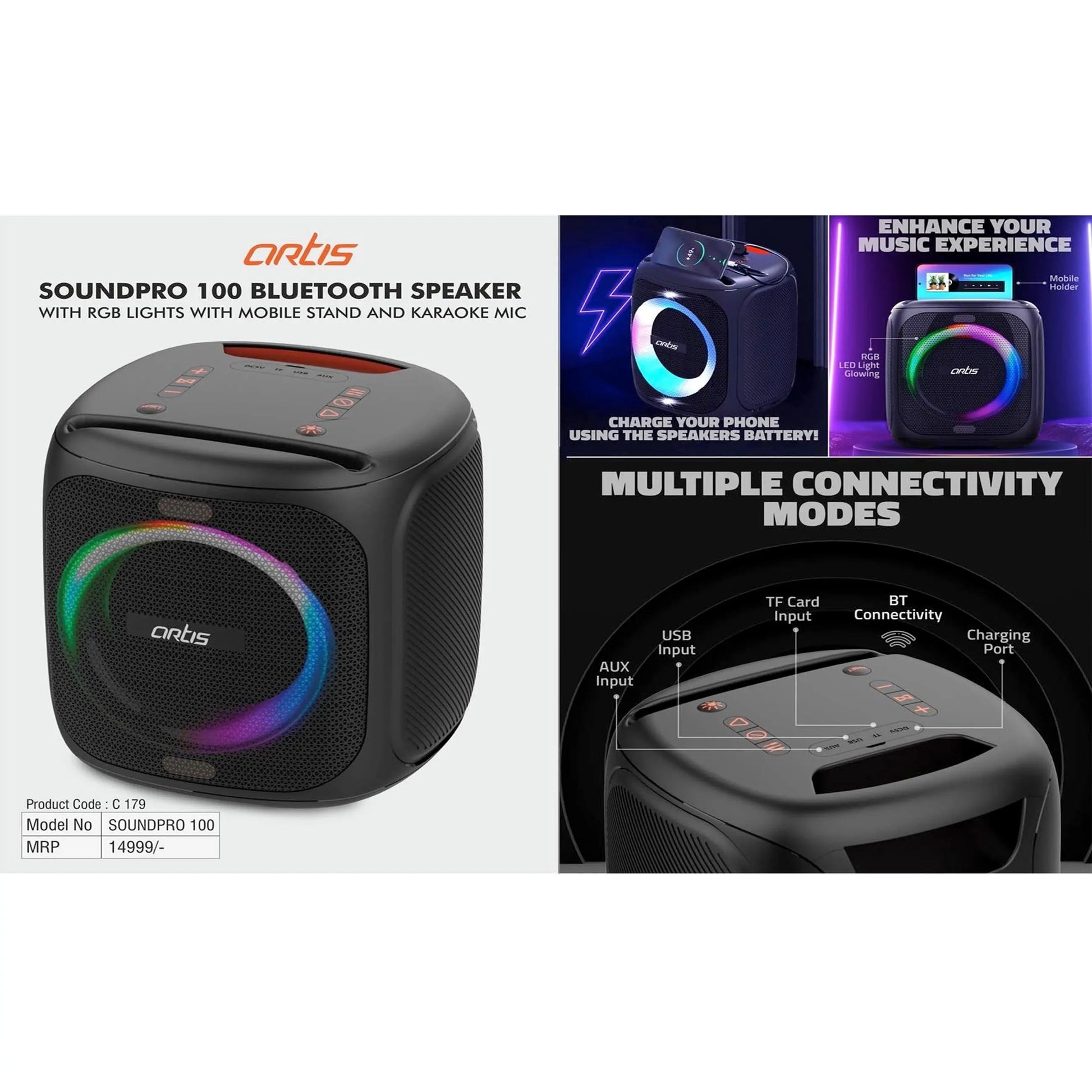Ortis Soundpro 100 Bluetooth speaker with RGB lights | With mobile stand and Karaoke Mic - C 179 MARSH Corporate gifts