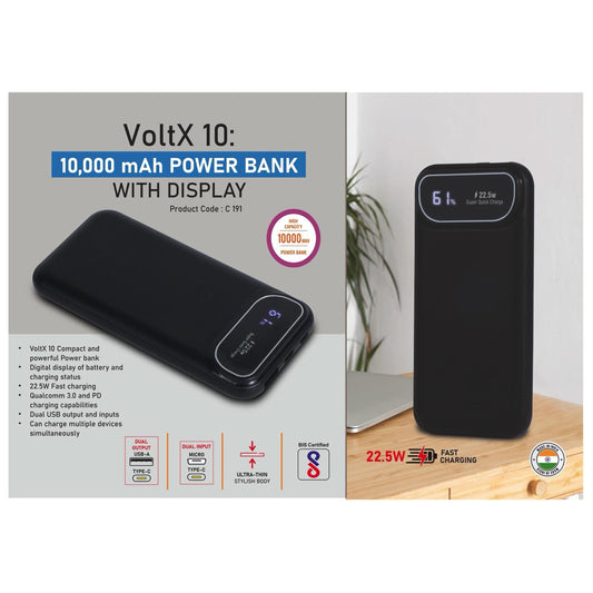 VoltX 10: 10,000 mAh Power bank with Display | 22.5W Fast  charging | Supports Qualcomm 3.0 + PD charging | Dual USB  output & inputs -  C 191 MARSH Corporate gifts
