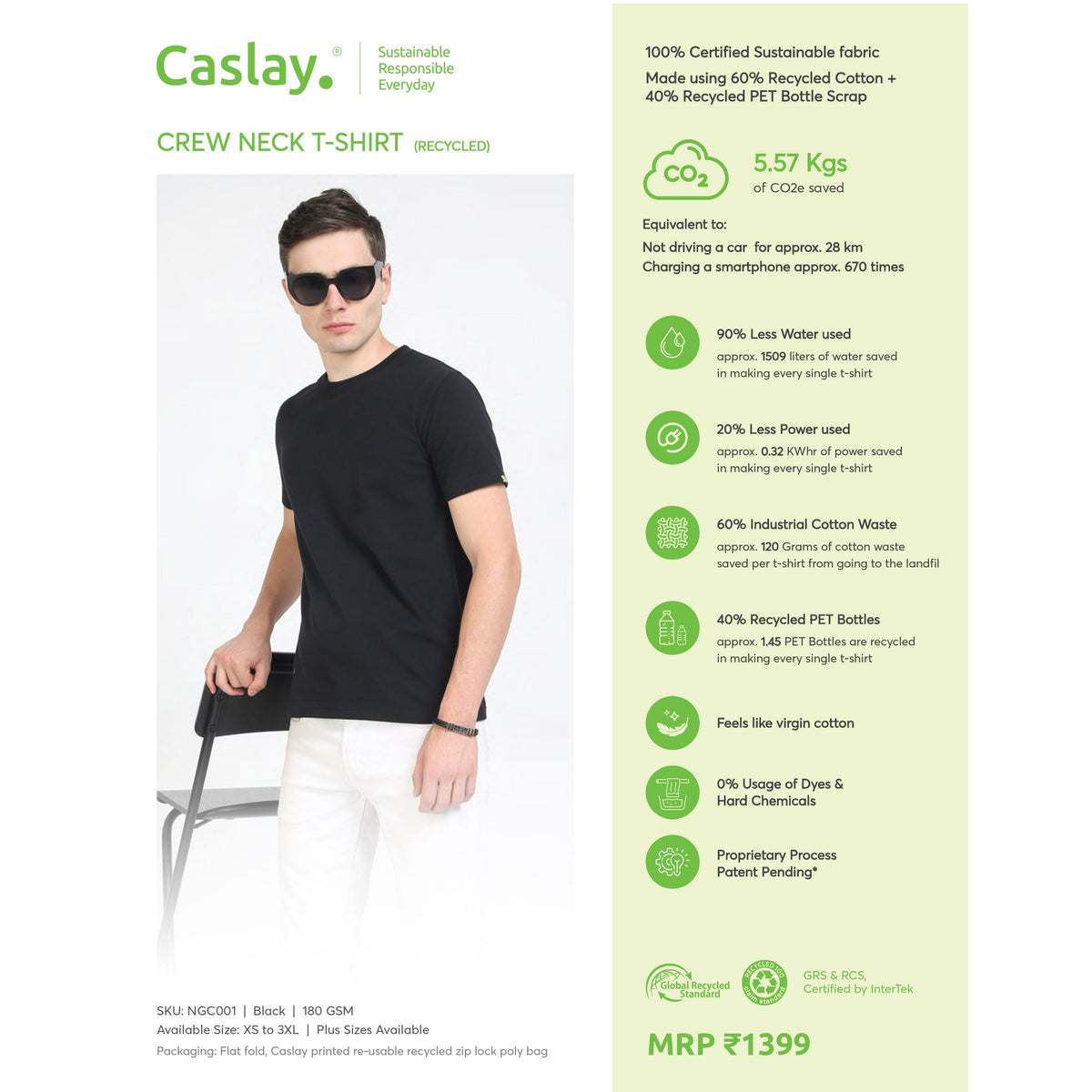 Caslay Recycled Crew Neck T-shirt