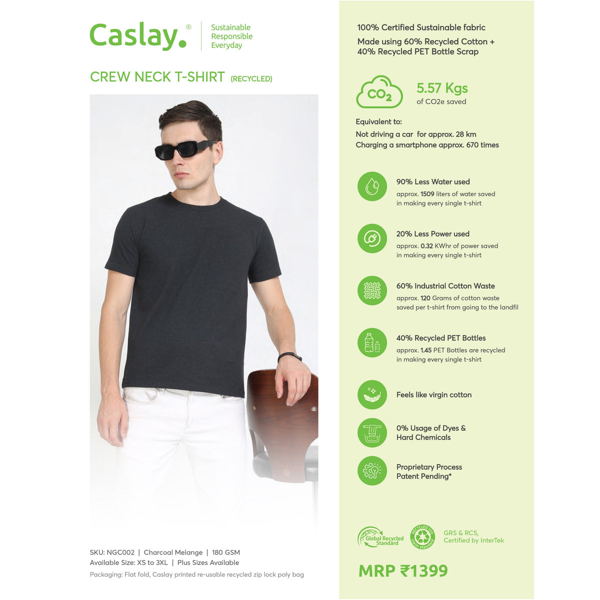 Caslay Recycled Crew Neck T-shirt