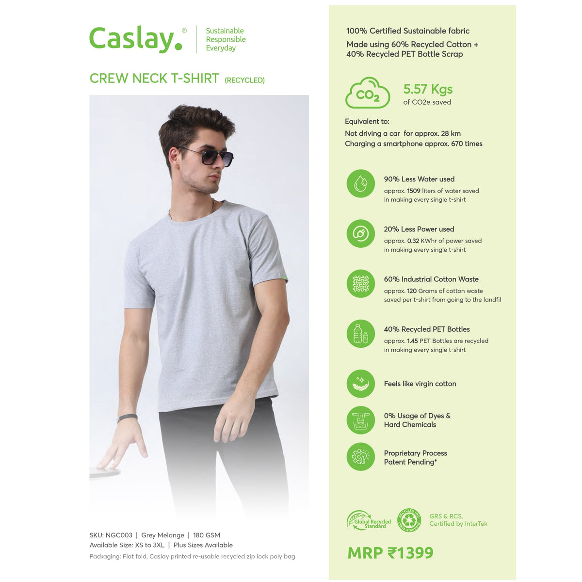 Caslay Recycled Crew Neck T-shirt