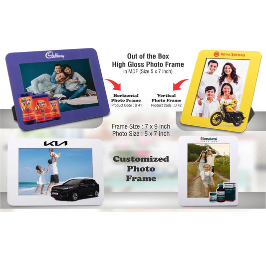 Out of the box High Gloss Photo Frame in MDF | With customized frame & insert | Photo size 5x7 inch | Horizontal | MOQ 100 pcs - D 41 MARSH Corporate gifts