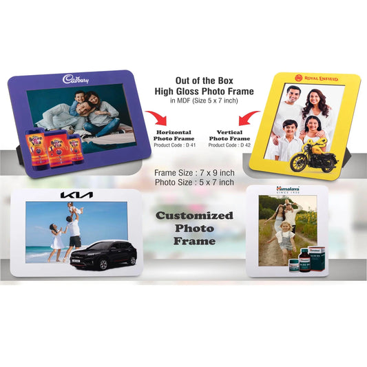 Out of the box High Gloss Photo Frame in MDF | With customized frame & insert | Photo size 5x7 inch | Vertical | MOQ 100 pcs- D 42 MARSH Corporate gifts