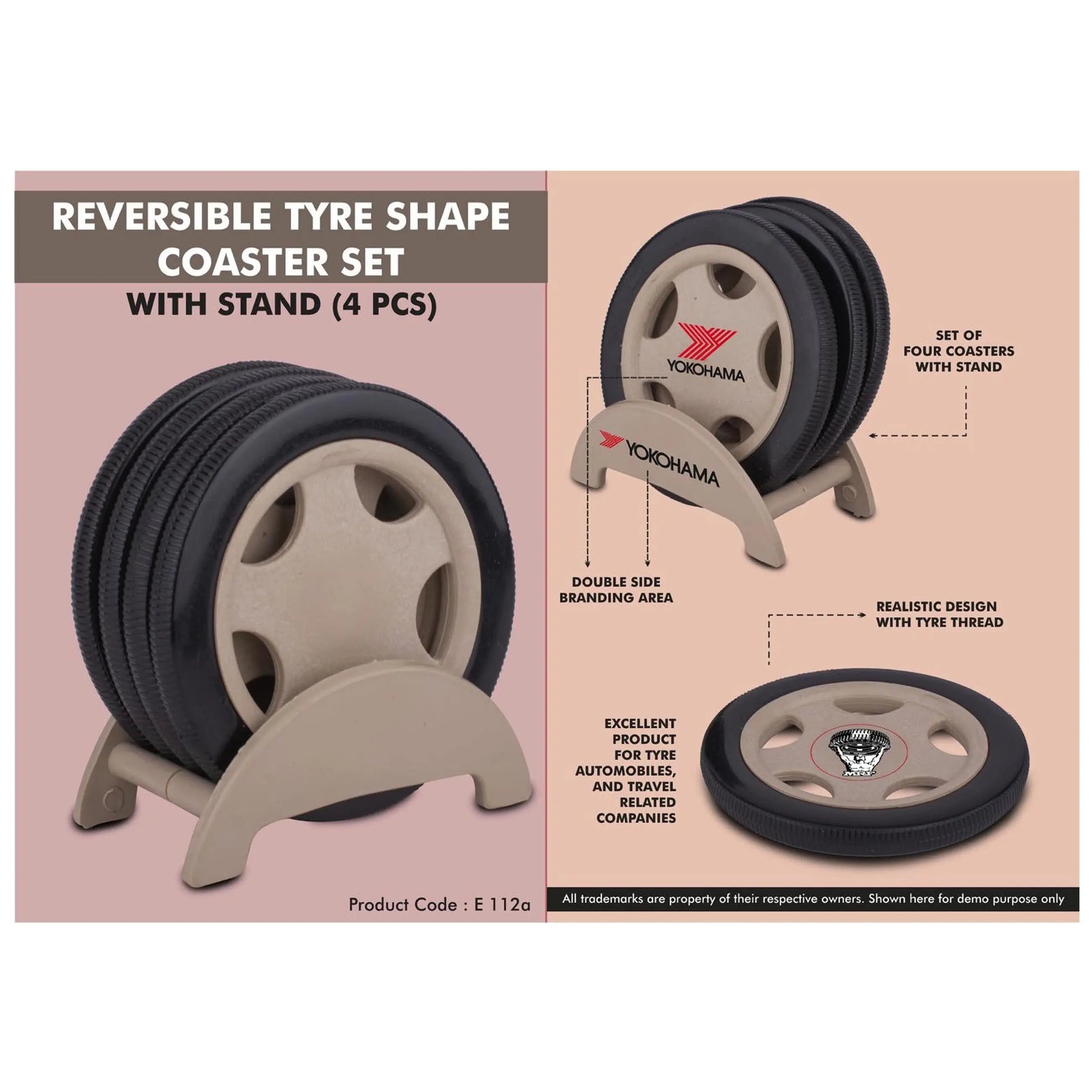 Reversible Tyre shape coaster set with stand (4 pcs) - E  112A MARSH Corporate gifts