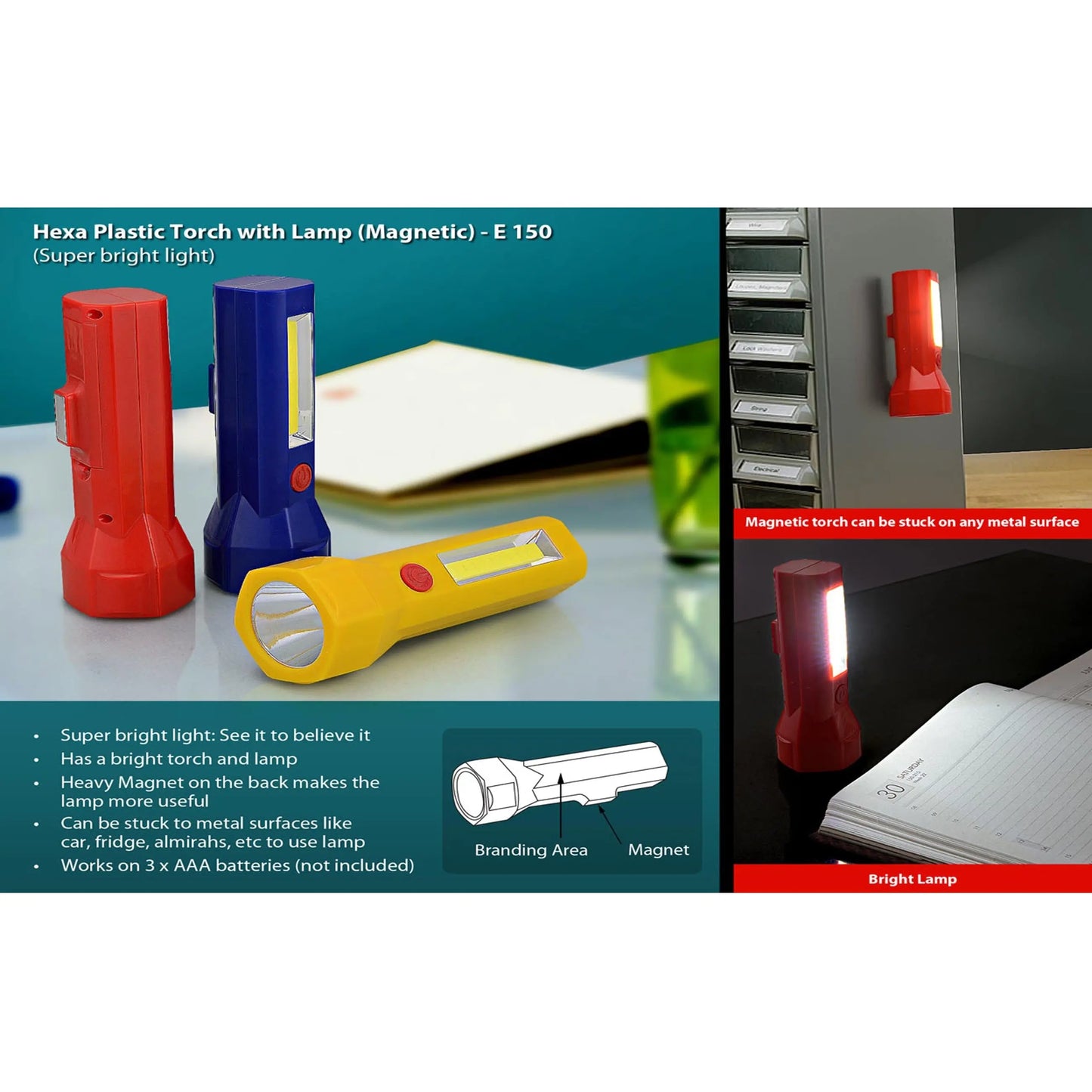 Hexa plastic torch with lamp (magnetic) -  E 150 MARSH Corporate gifts