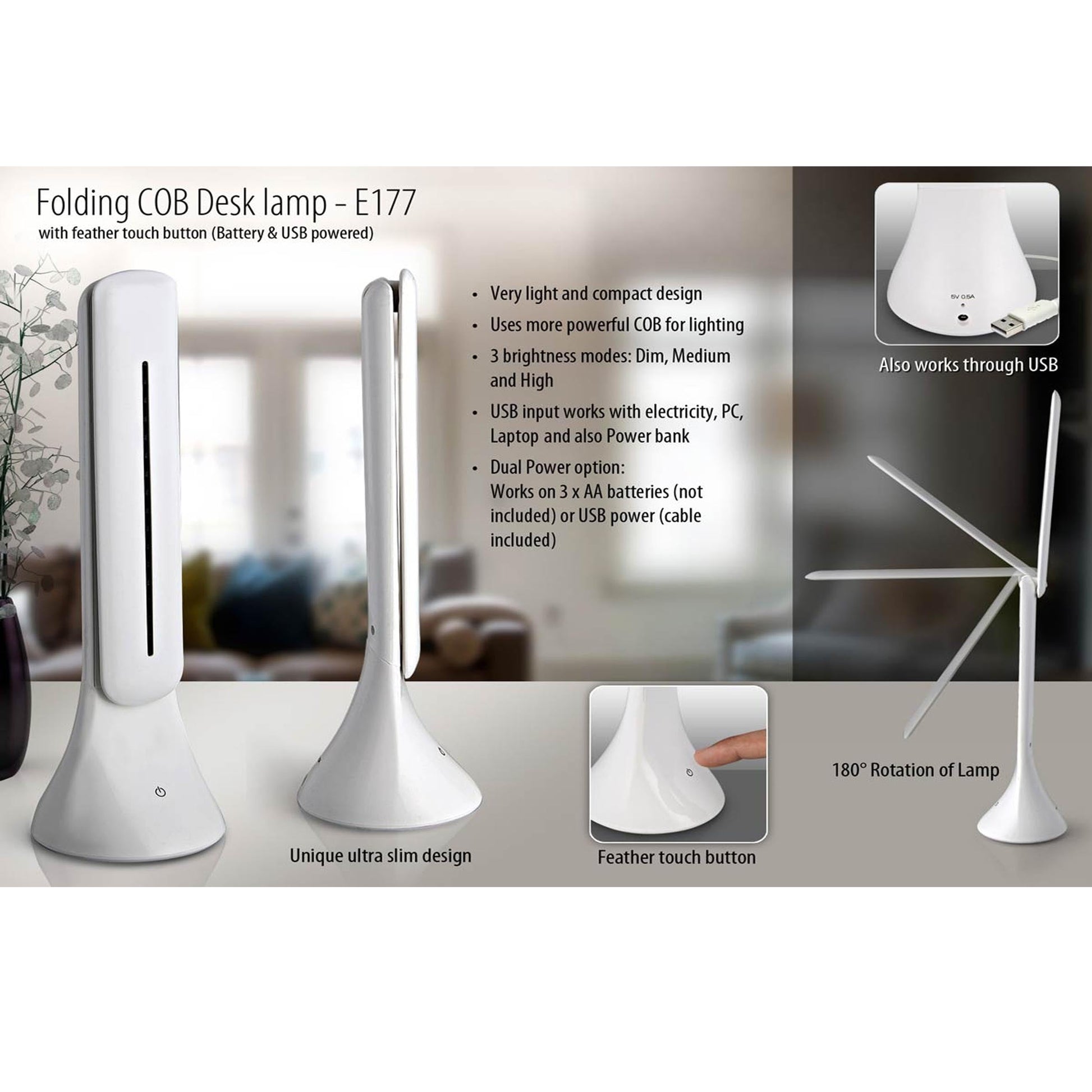 Folding COB Desk lamp with feather touch button  -  E 177 MARSH Corporate gifts