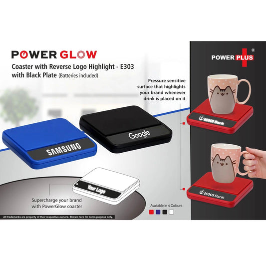 PowerGlow coaster with Reverse logo highlight | With Black plate (batteries included)  -  E 303 MARSH Corporate gifts