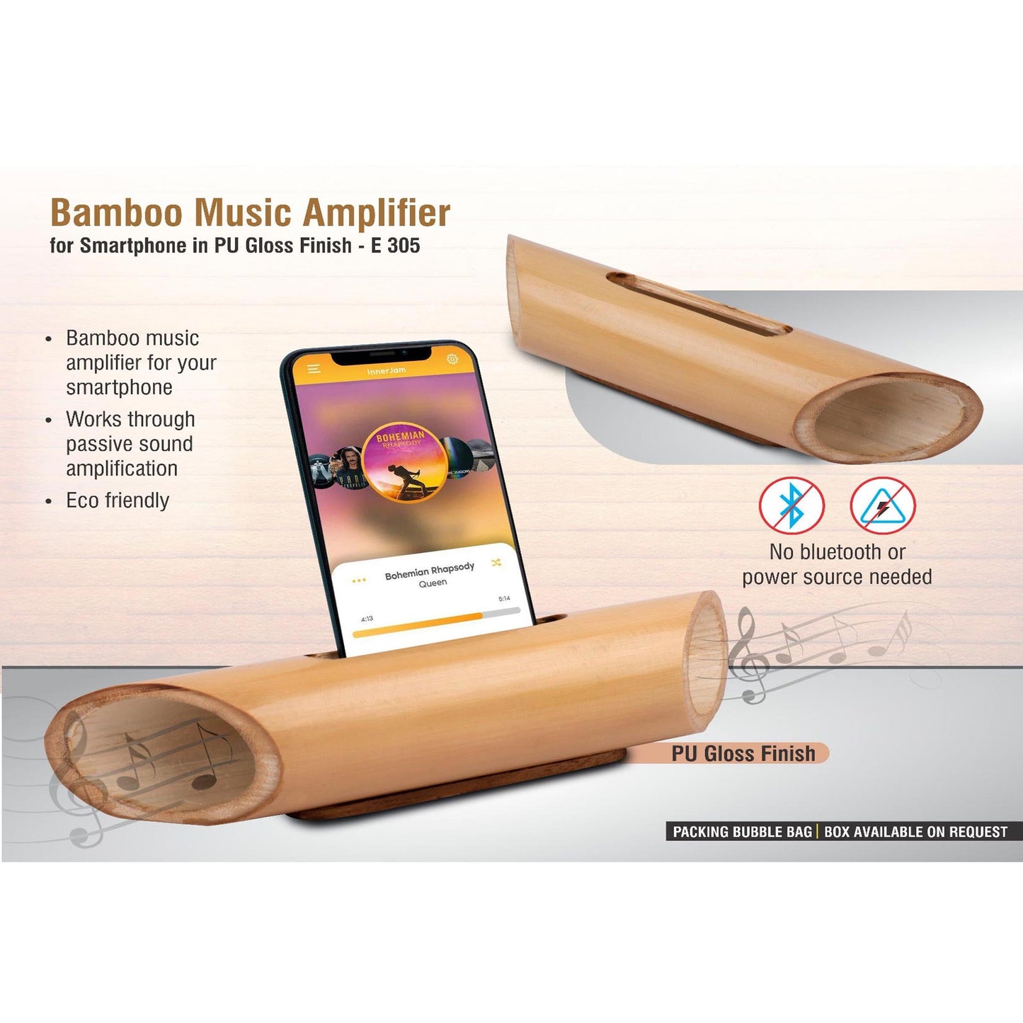 Bamboo Music Amplifier for Smartphones in PU gloss finish |  Universal Design - E 305 MARSH Corporate gifts
