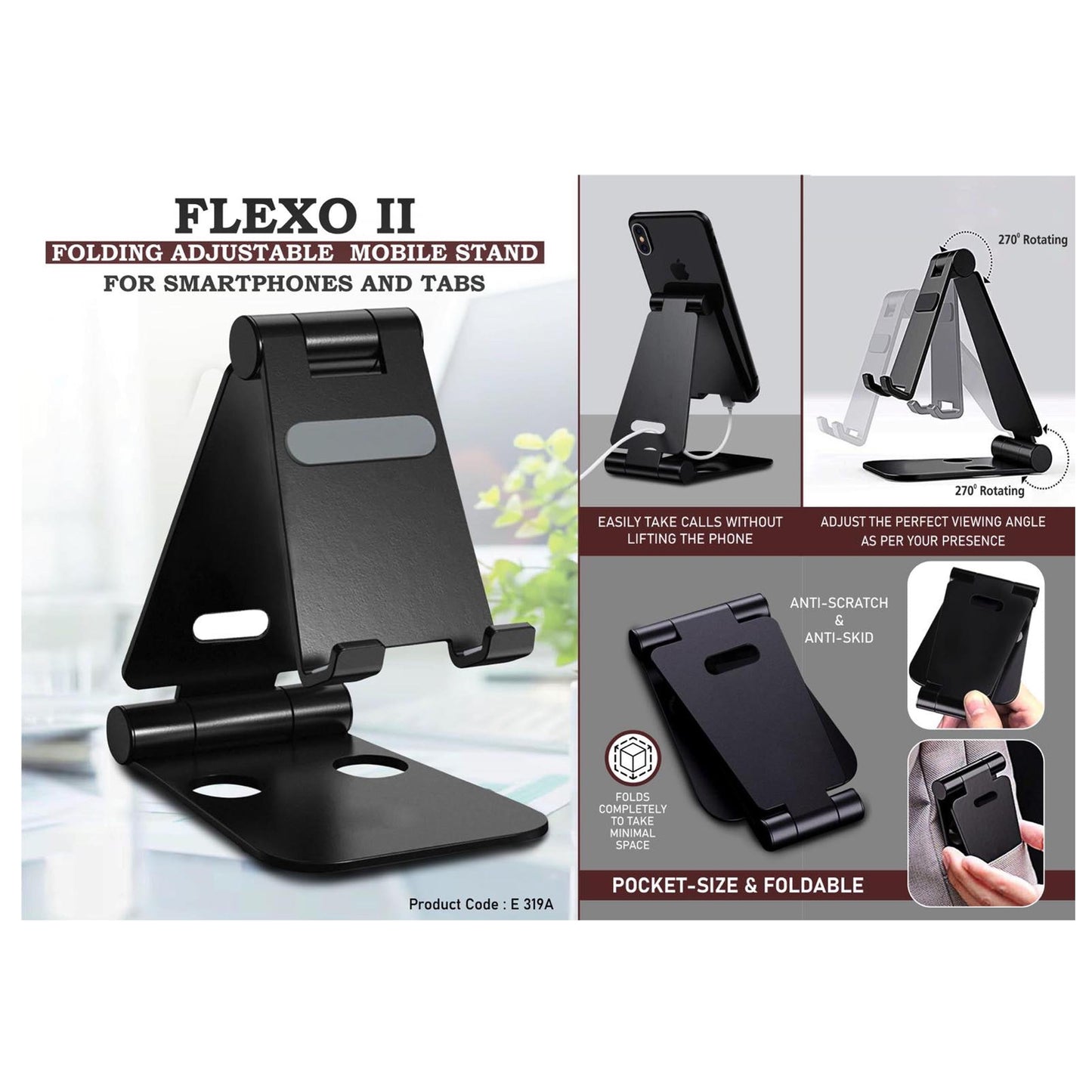 Flexo II: Folding Metal Mobile Stand for Smartphones and Tabs |  Folds completely  - E 319A MARSH Corporate gifts