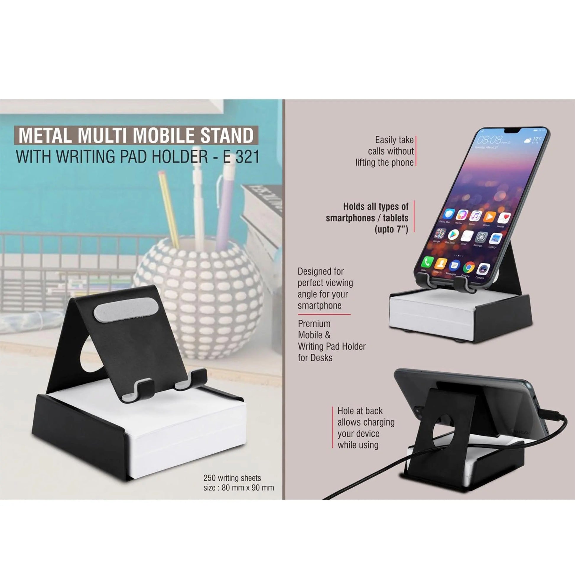 Metal mobile stand with Writing pad holder | 200 writing sheets included -  E 321 MARSH Corporate gifts