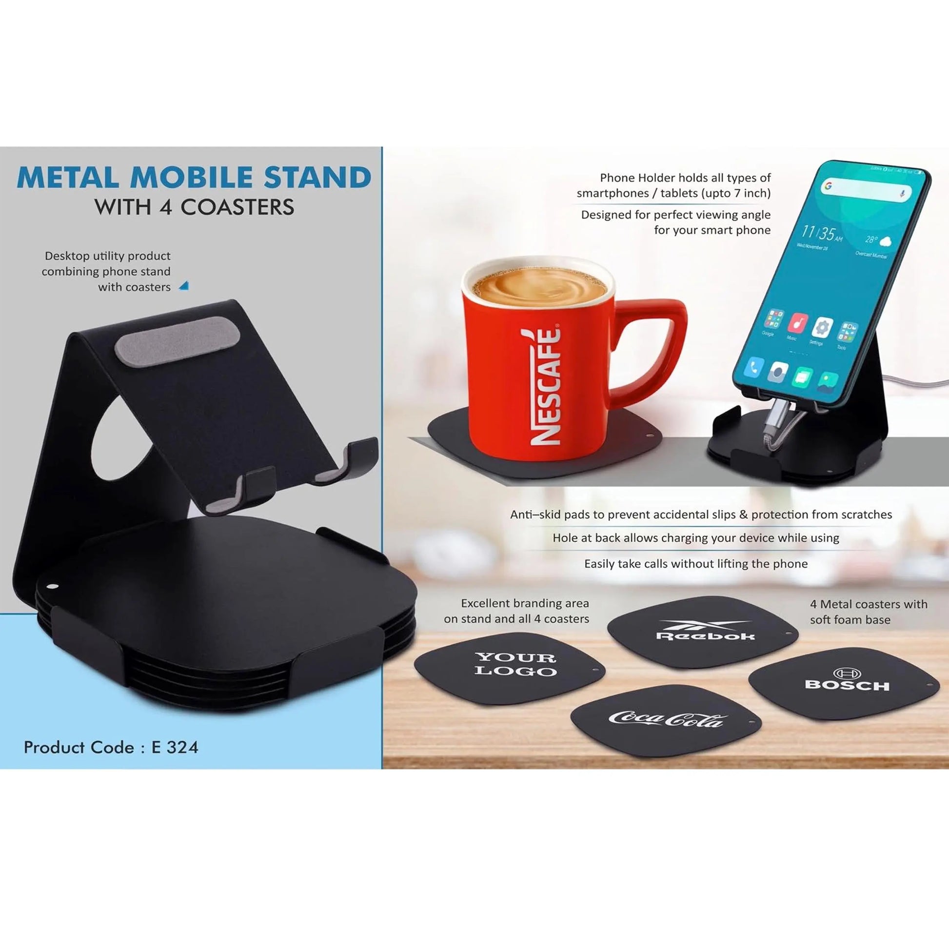 Metal mobile stand with 4 Coasters  -  E 324 MARSH Corporate gifts