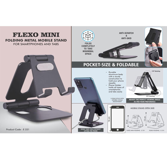 Flexo Mini: Folding Metal Mobile Stand for Smartphones and Tabs | Folds completely to take minimal space | 3 fold style with double angle  -  E 331 MARSH Corporate gifts