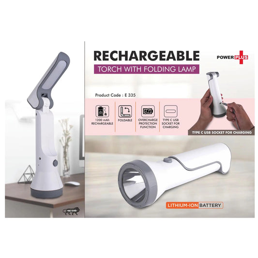 Rechargeable Torch with Folding Lamp | 1200 mAh  rechargeable battery | Type C charging port - E 335 MARSH Corporate gifts