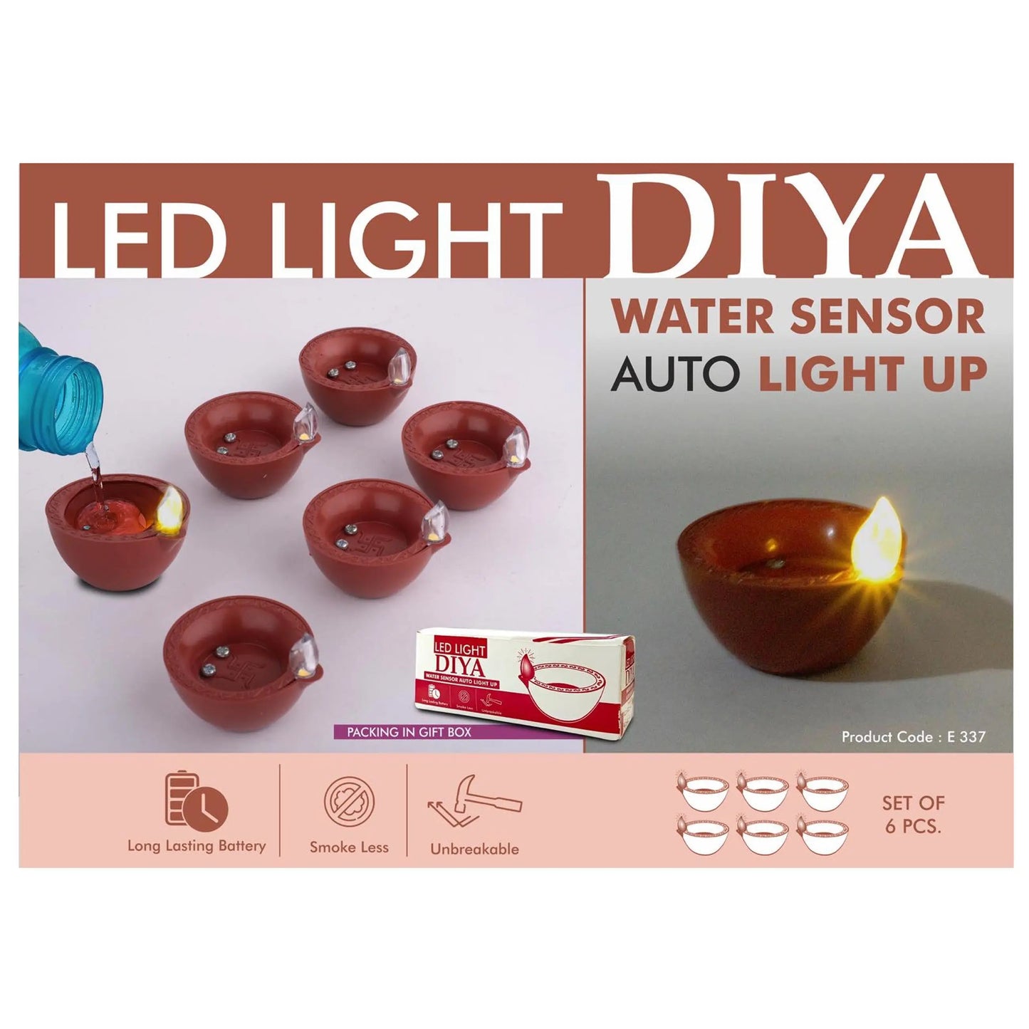 LED light diya Set of 6 | Water sensor auto light  - E  337 MARSH Corporate gifts