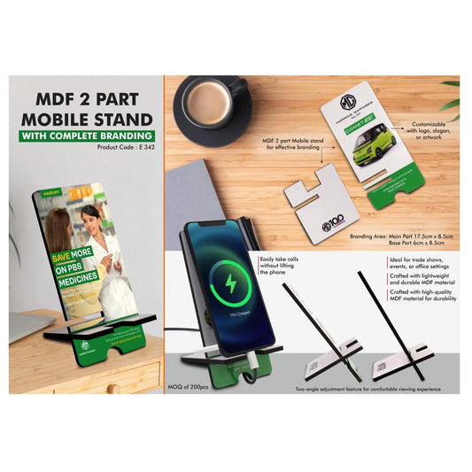 MDF 2 part Mobile stand with complete branding | Double angle  adjustment | MOQ 200 pc - E 342 MARSH Corporate gifts