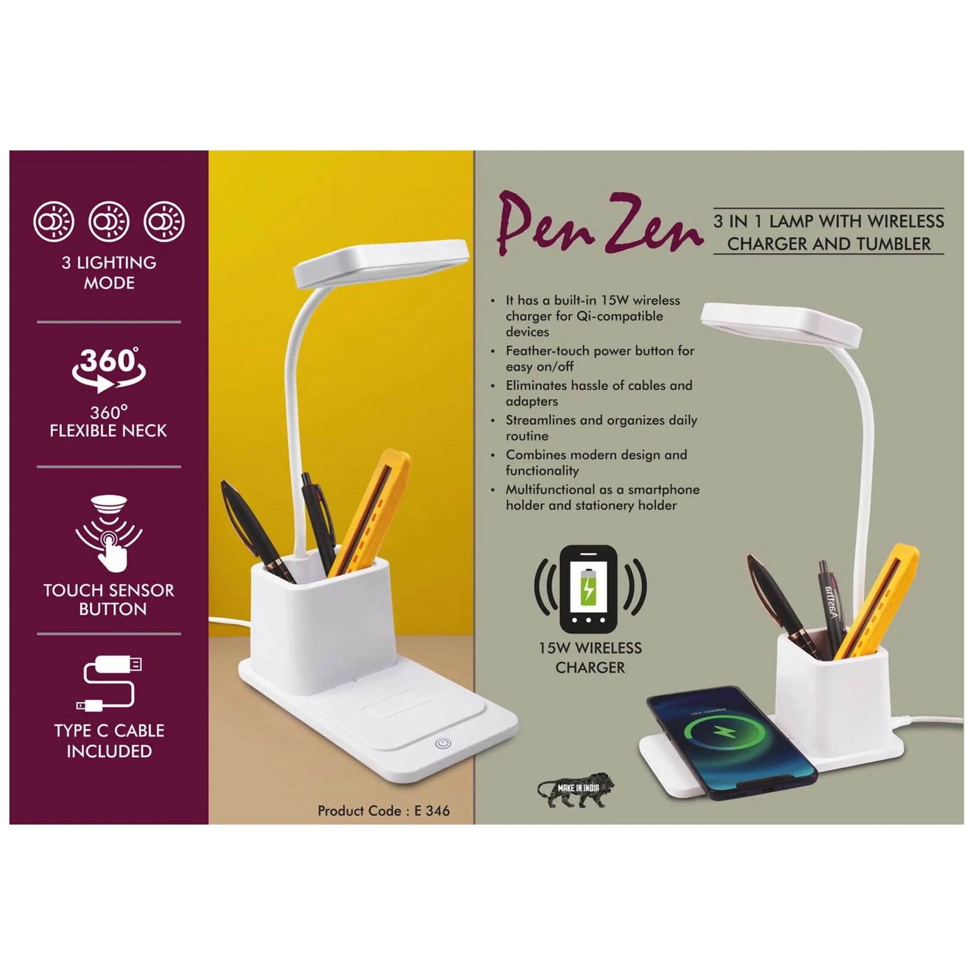 PenZen: 3 in 1 Lamp with 15W Wireless Charger and Tumbler - E 346 MARSH Corporate gifts
