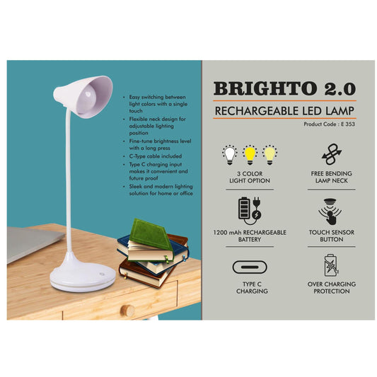 Brighto 2.0 : Rechargeable LED lamp | 3 Color light with  Brightness adjustment | Type C Charging - E 353 MARSH Corporate gifts