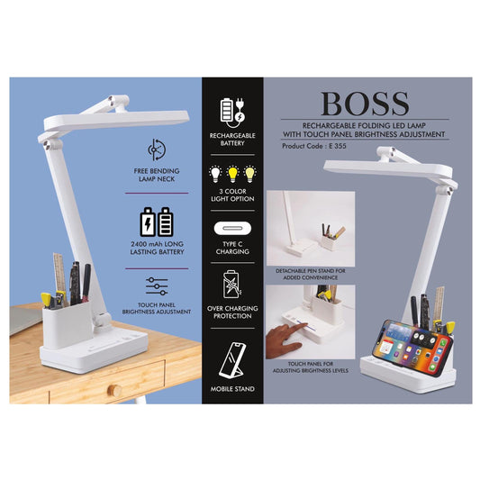 Boss : Rechargeable Folding LED lamp with Touch panel  Brightness adjustment | Pen & Mobile Stand - E 355 MARSH Corporate gifts