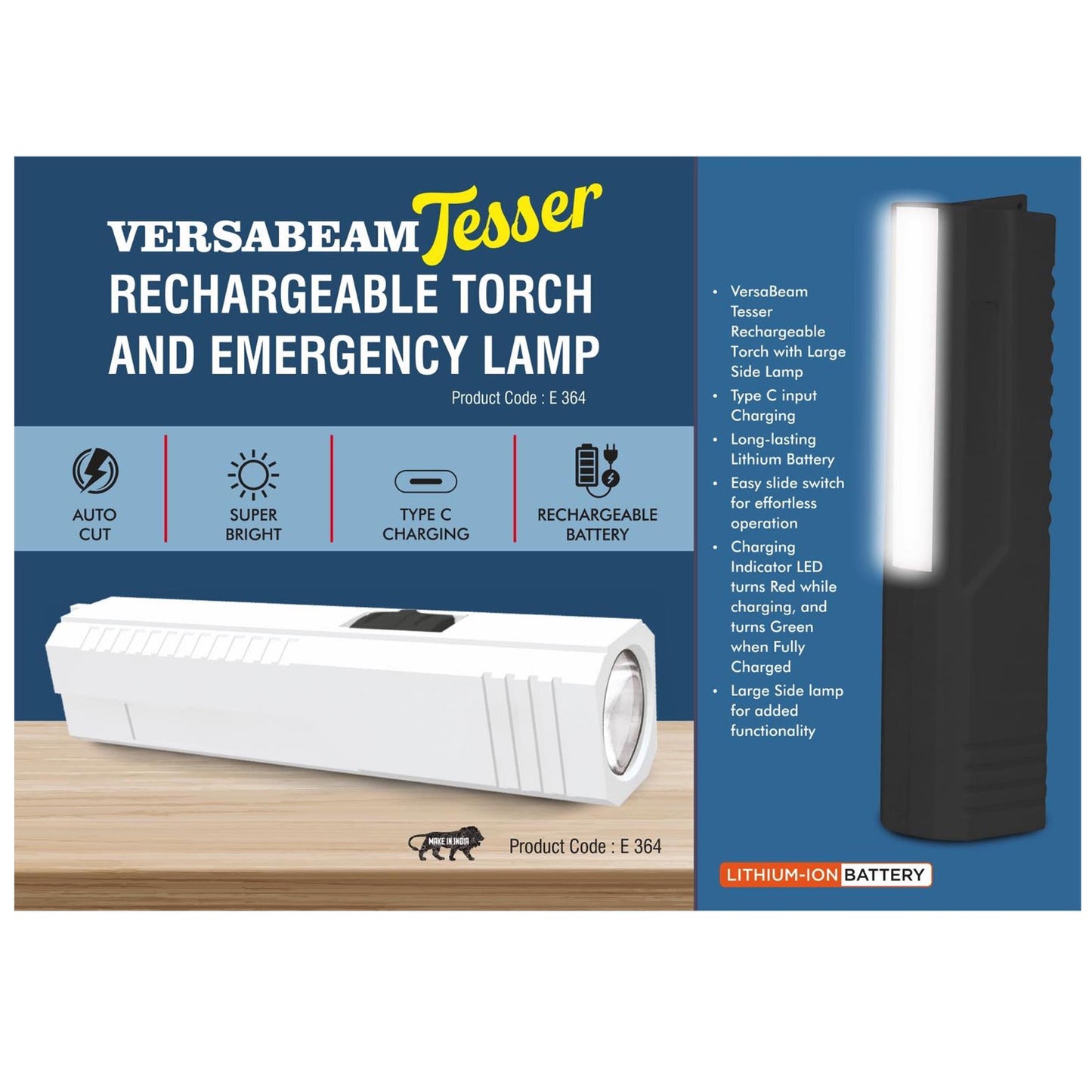 VersaBeam Tesser: Rechargeable Torch with Emergency Lamp  | Type C Charging -  E 364 MARSH Corporate gifts