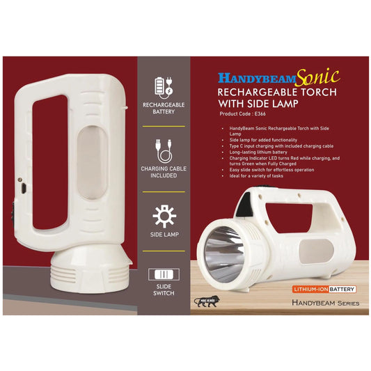 HandyBeam Sonic: Rechargeable Torch with Side Lamp |  Charging Cable included - E 366 MARSH Corporate gifts