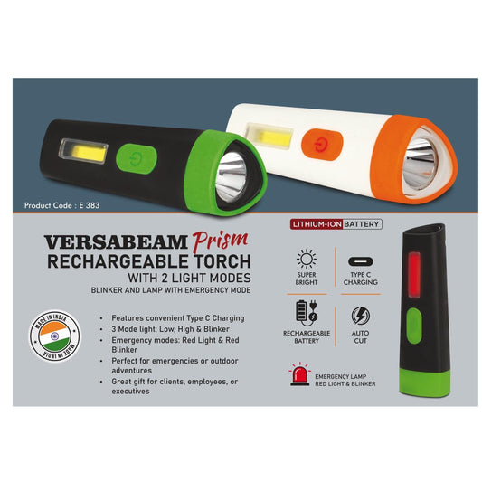 VersaBeam Prism: Rechargeable Torch with 2 light modes,  Blinker and Lamp with Emergency mode | Type C Charging - E 383 MARSH Corporate gifts
