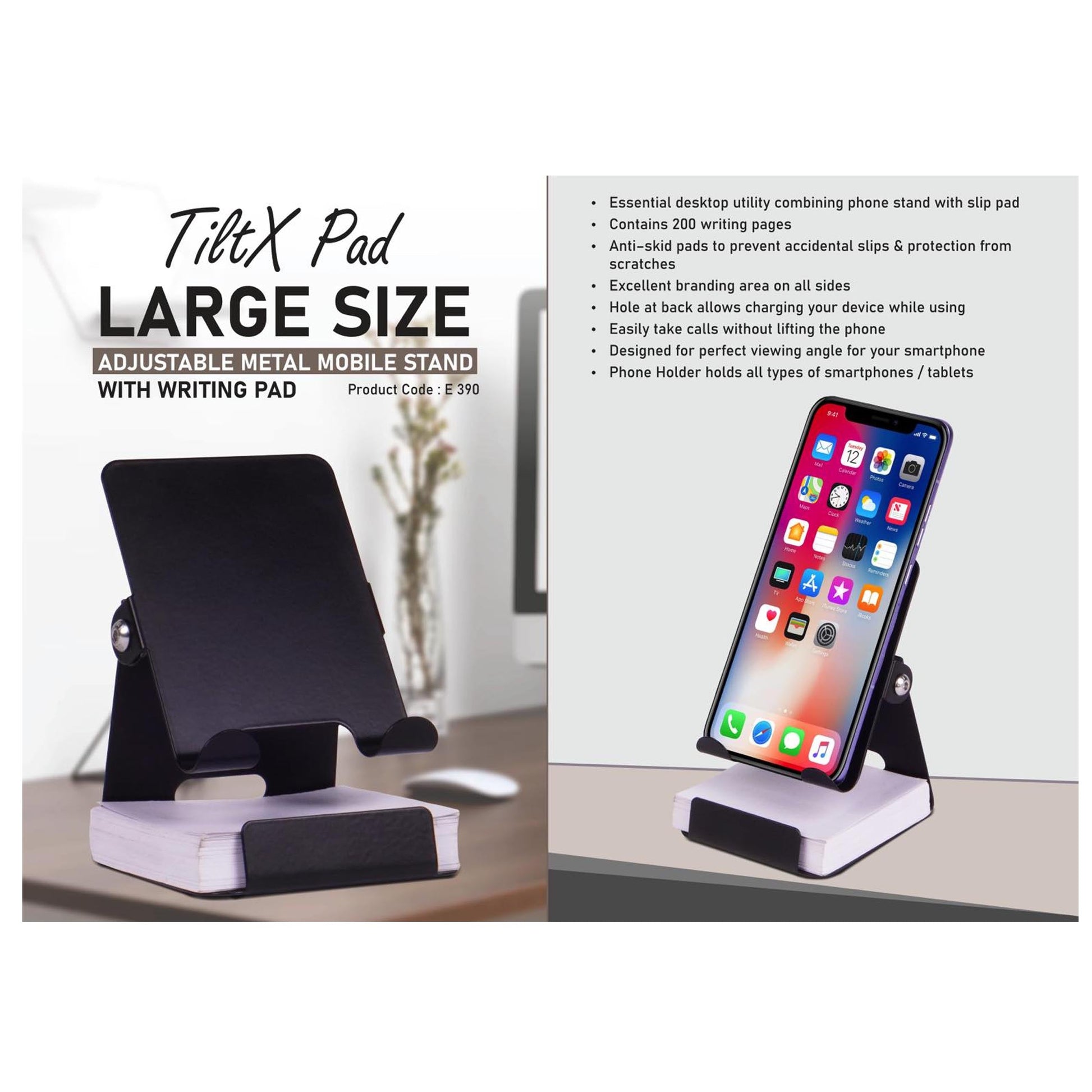 TiltX Pad- Large size Adjustable metal mobile stand with writing  pad | 200 writing sheet - E 390 MARSH Corporate gifts