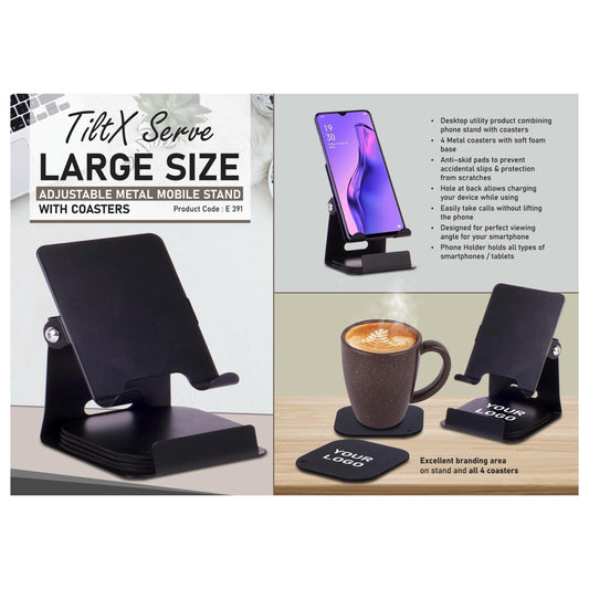 TiltX Serve- Large size Adjustable metal mobile stand with table  coasters | 4 metal coaster - E  391 MARSH Corporate gifts