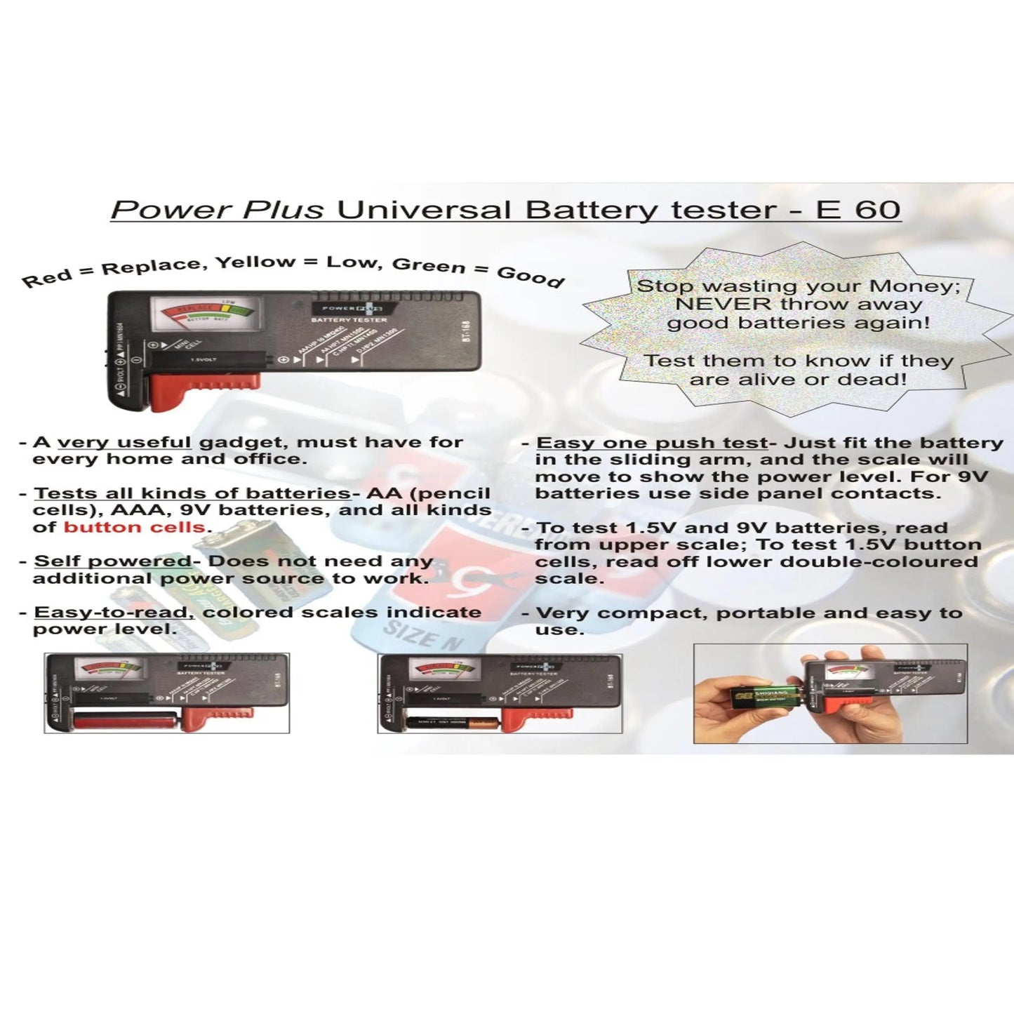 Power Plus universal battery tester  - E 60 MARSH Corporate gifts