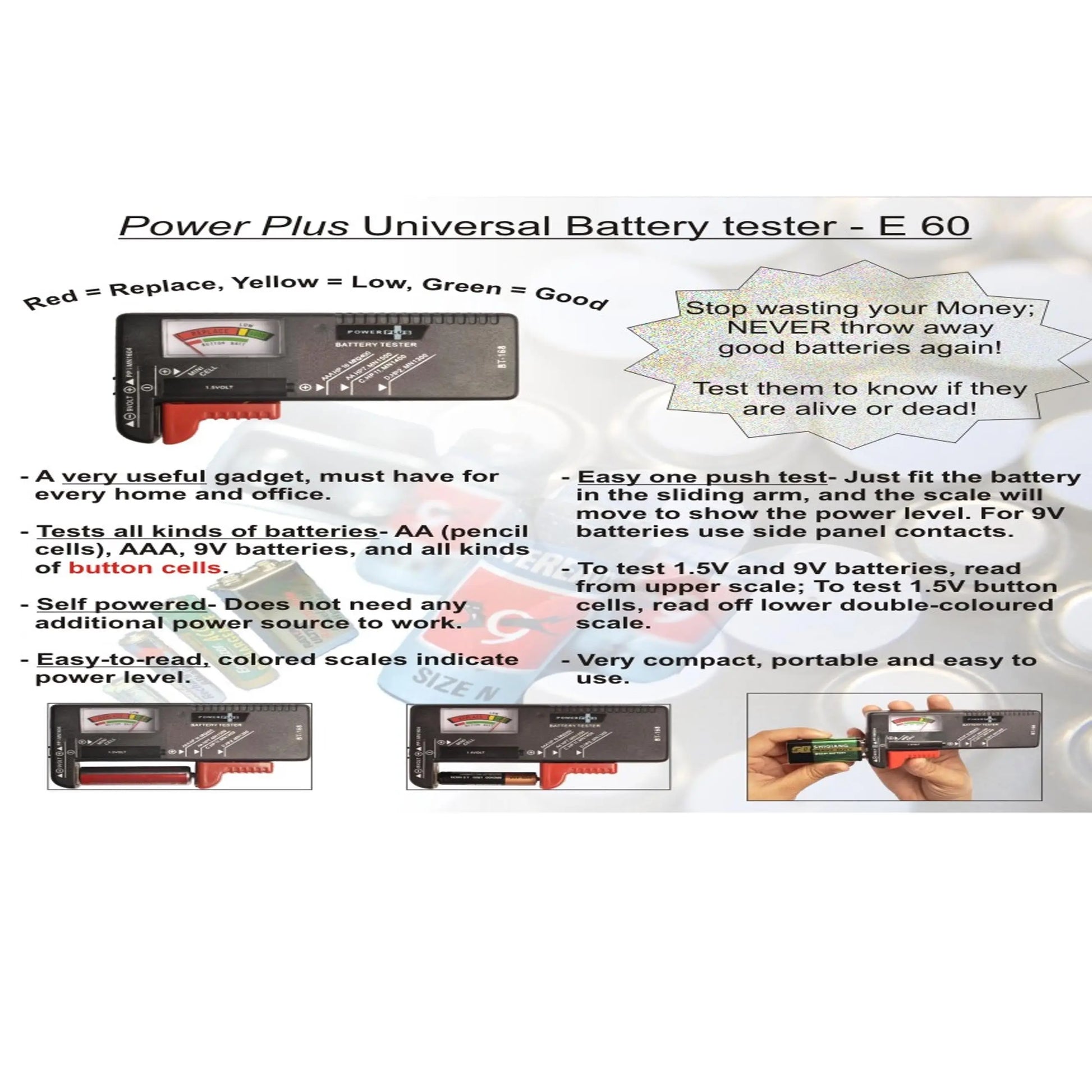 Power Plus universal battery tester  - E 60 MARSH Corporate gifts