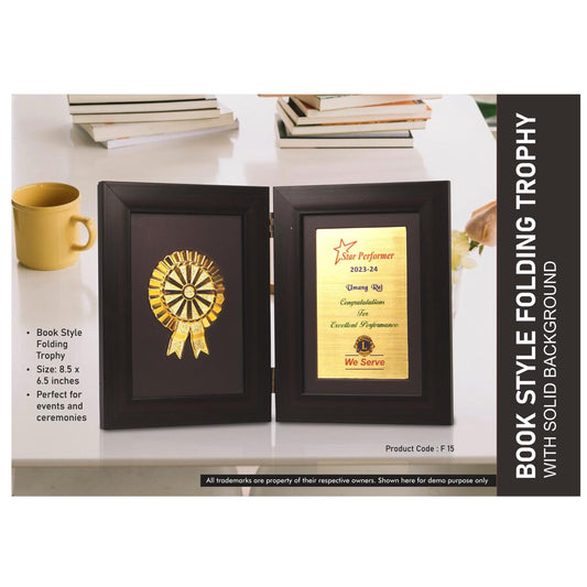 Book Style Folding Trophy with Award Motif | 8.5 x 6.5" | Solid  Background - F 15 MARSH Corporate gifts