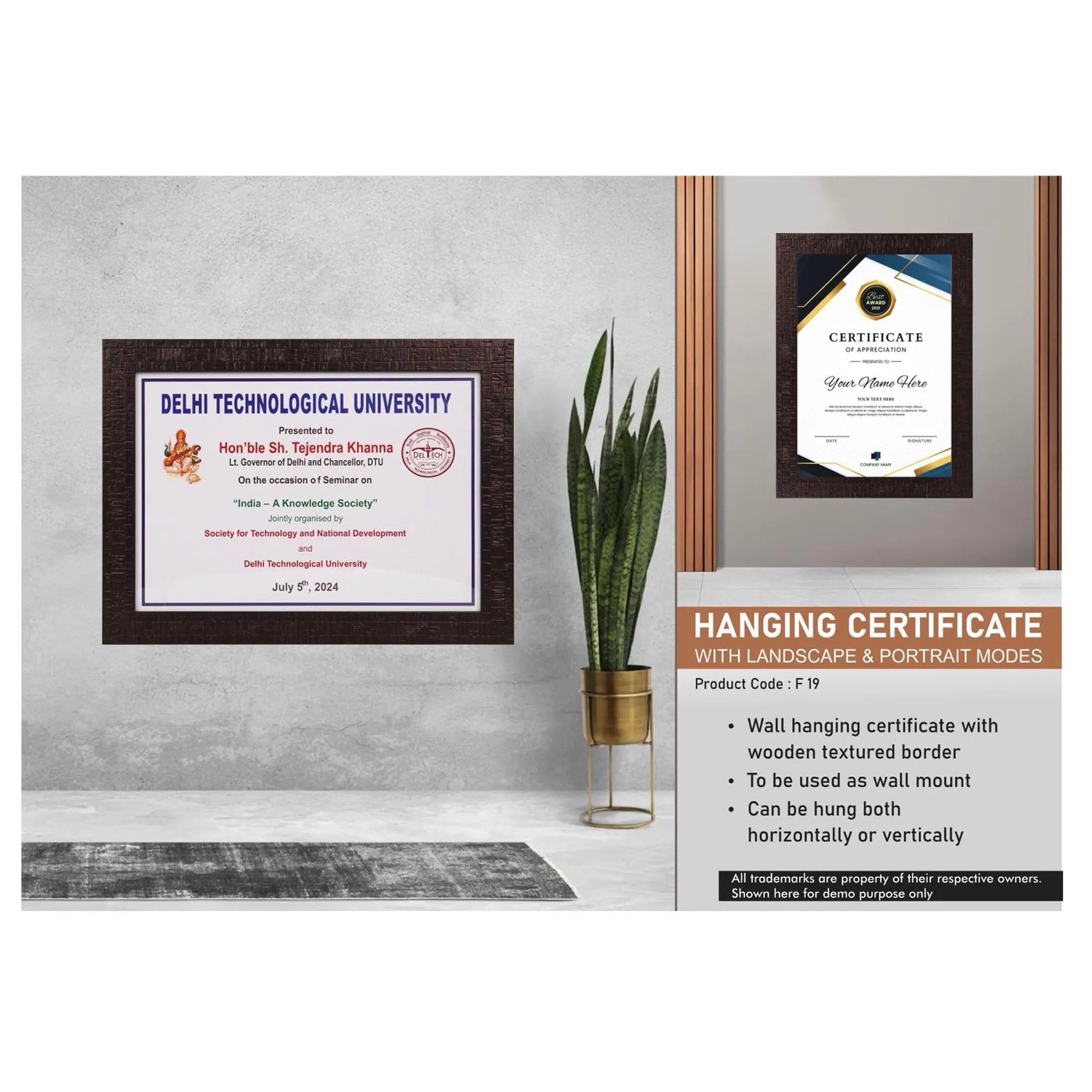 Hanging Certificate with Landscape & Portrait Modes | A4 size  insert  - F 19 MARSH Corporate gifts