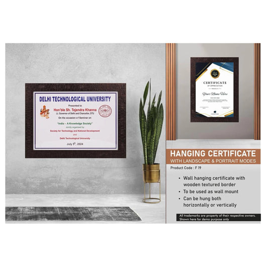 Hanging Certificate with Landscape & Portrait Modes | A4 size  insert  - F 19 MARSH Corporate gifts