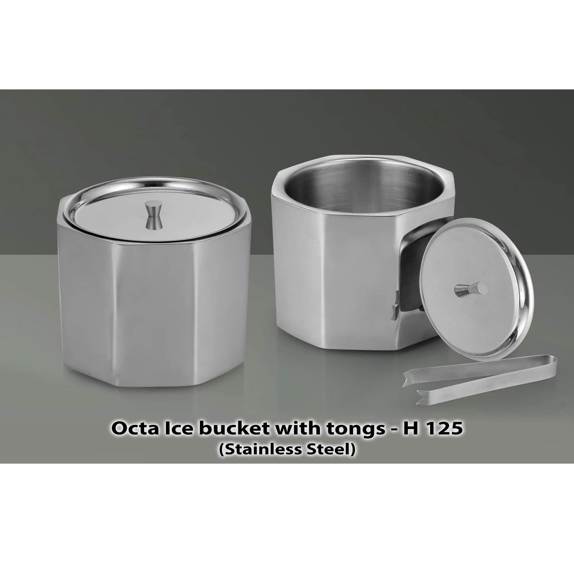 Octa SS Ice bucket with tongs - H 125 MARSH Corporate gifts