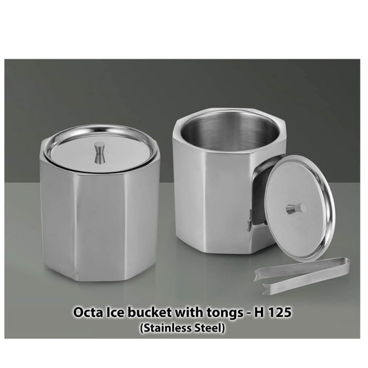 Octa SS Ice bucket with tongs - H 125 MARSH Corporate gifts