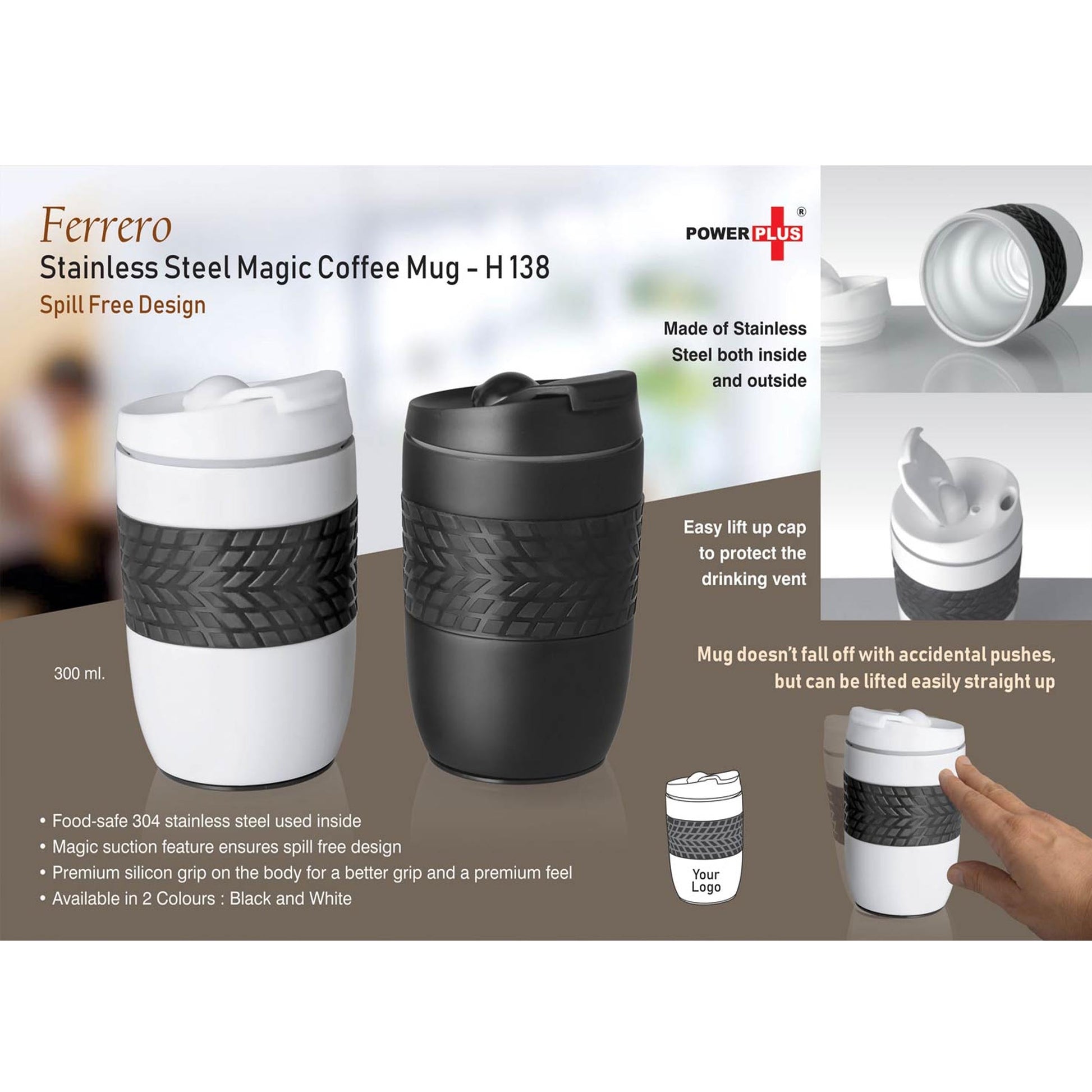 Ferrero Stainless Steel Magic Coffee Mug (300 ml approx) (Spill free design)  - H 138 MARSH Corporate gifts