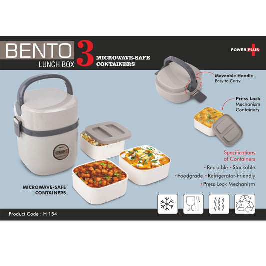 Bento Travel Lunch box with 3 plastic containers | Press Lock mechanism | Square containers - H 154 MARSH Stationery