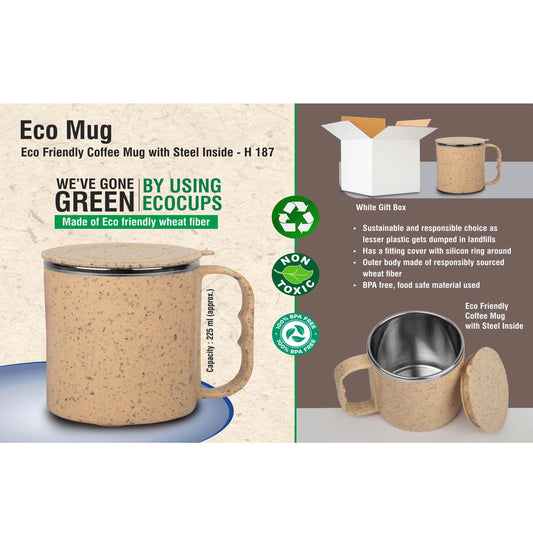 EcoMug: Eco Friendly Coffee mug with steel inside | Made with Wheat fiber - H 187 MARSH Stationery